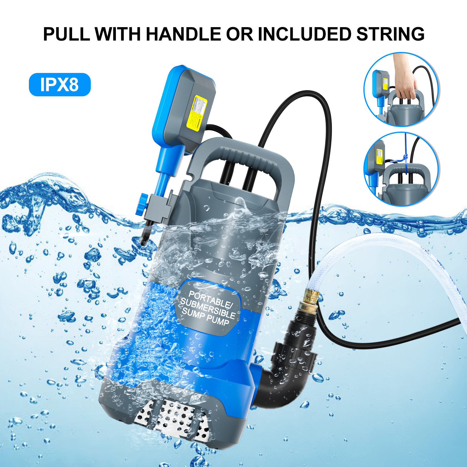 1HP Sump Pump Submersible Water Pump 4500GPH Thermoplastic Utility Pump with Float Switch Electric Portable Pump to Remove Clean/Dirty Water For Pool Flood Basement Tubs Garden Yard Ponds - Image 3
