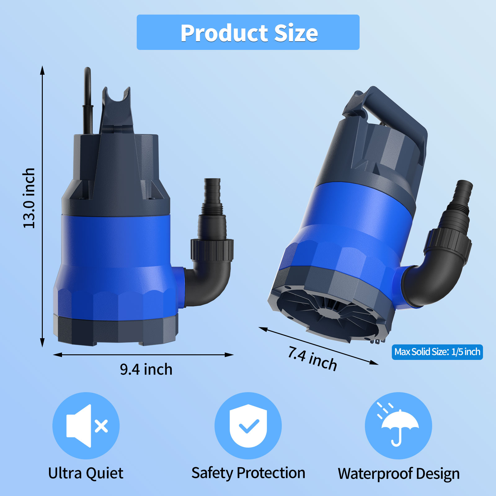 Sump Pump Submersible 1HP 3500GPH Water Draining Pump Thermoplastic Electric Portable Utility Pump for Pool Basement Garden Pond with 16FT Power Cord - Image 3