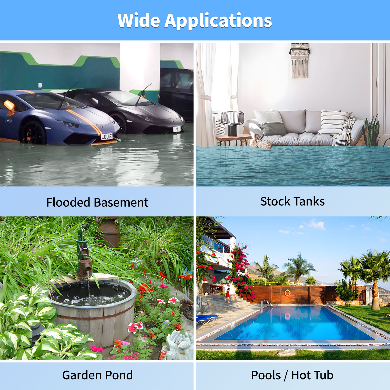 Sump Pump Submersible 1HP 3500GPH Water Draining Pump Thermoplastic Electric Portable Utility Pump for Pool Basement Garden Pond with 16FT Power Cord - Image 5