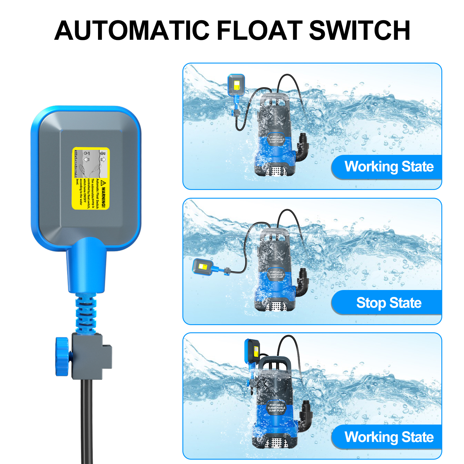 1HP Sump Pump Submersible Water Pump 4500GPH Thermoplastic Utility Pump with Float Switch Electric Portable Pump to Remove Clean/Dirty Water For Pool Flood Basement Tubs Garden Yard Ponds - Image 5