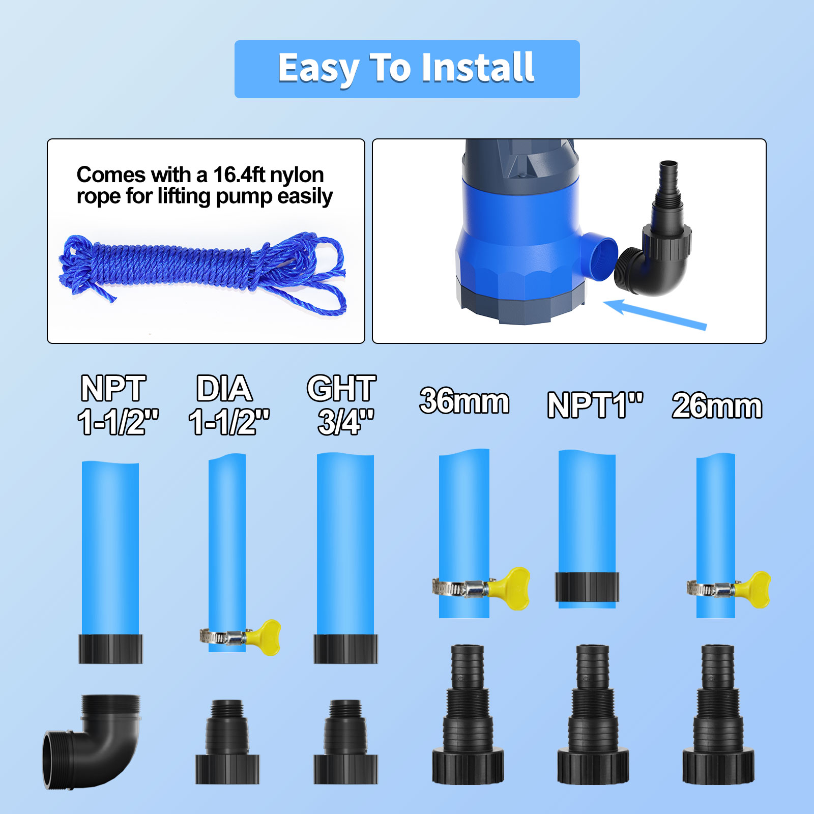 Sump Pump Submersible 1HP 3500GPH Water Draining Pump Thermoplastic Electric Portable Utility Pump for Pool Basement Garden Pond with 16FT Power Cord - Image 6